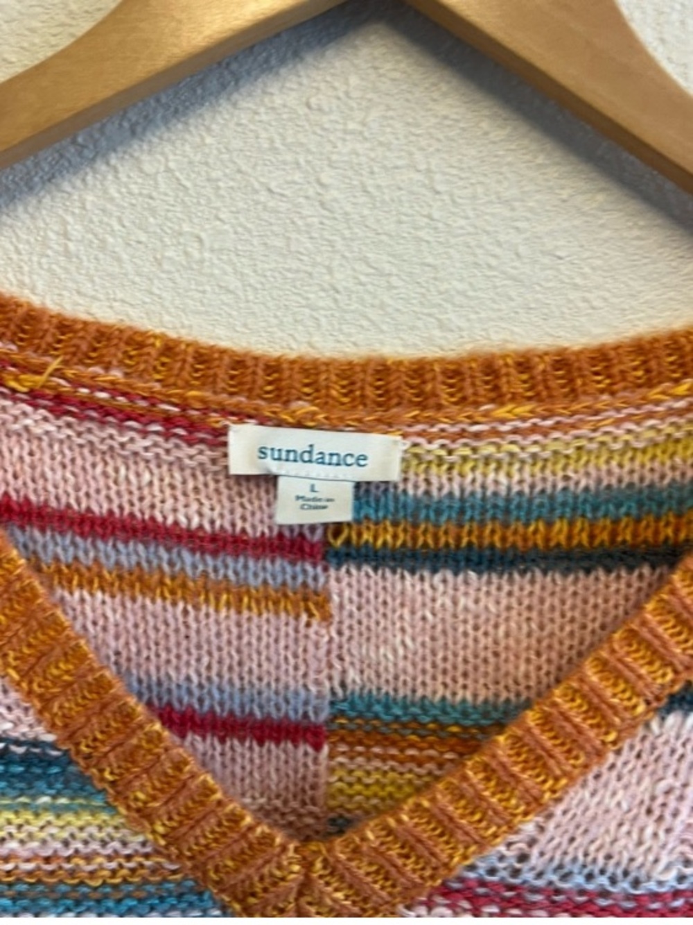 SUNDANCE Symphony Striped V-Neck Multicolor Lightweight Oversized Sweater Boho L - Picture 3 of 13